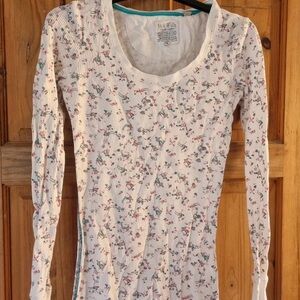 Lulu's White Ribbed Long Sleeve Tee with Petite Floral Print